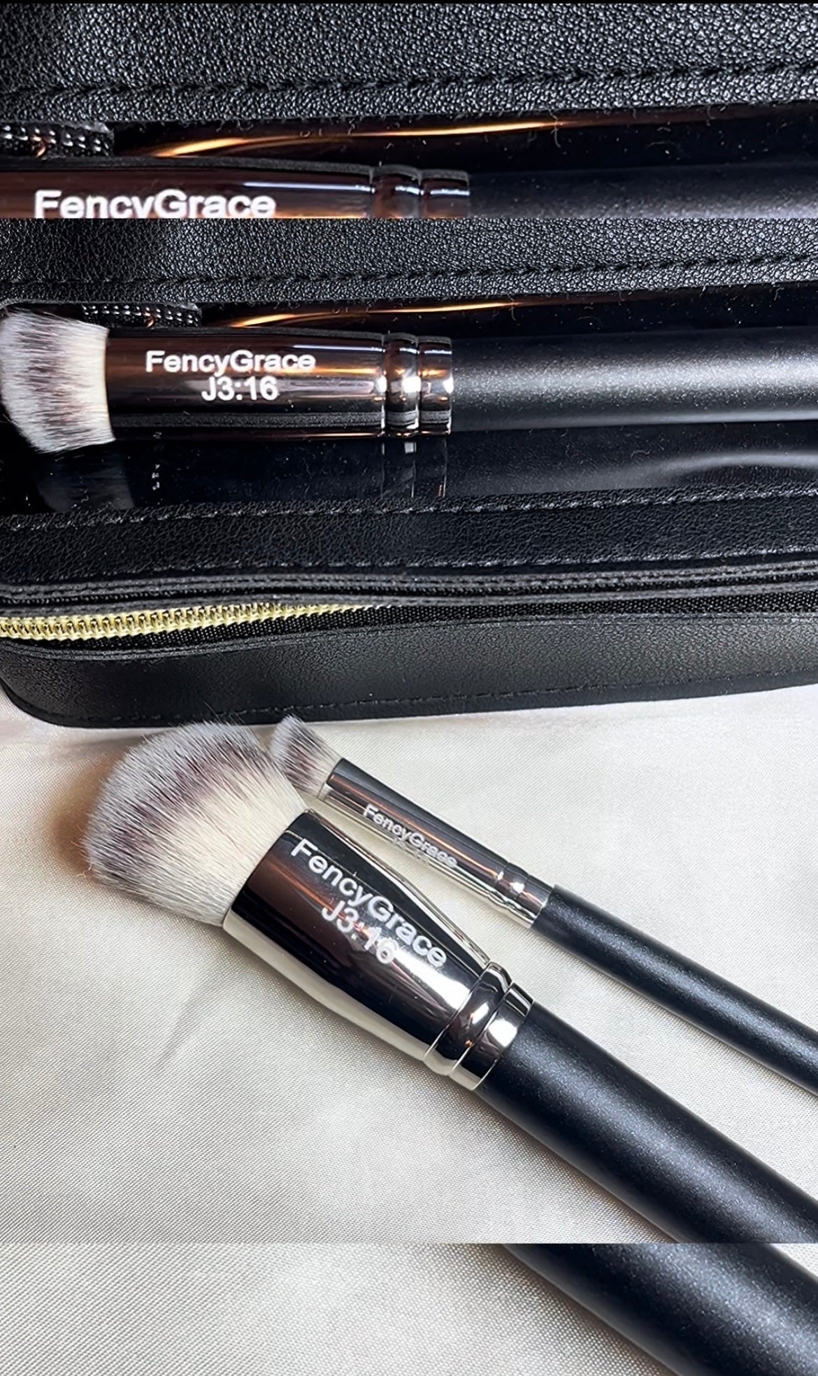 FencyGrace 3-Piece High-Quality Makeup Brush Set – Precision Application with Cleaning Pad