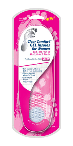 Clear Comfort Gel Insoles for Women – Fits Sizes 6-10, Cushioned Foot Support (Pair)
