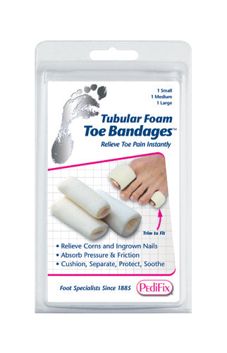 Tubular-Foam Toe Bandage Pack of 3 – Small, Medium & Large