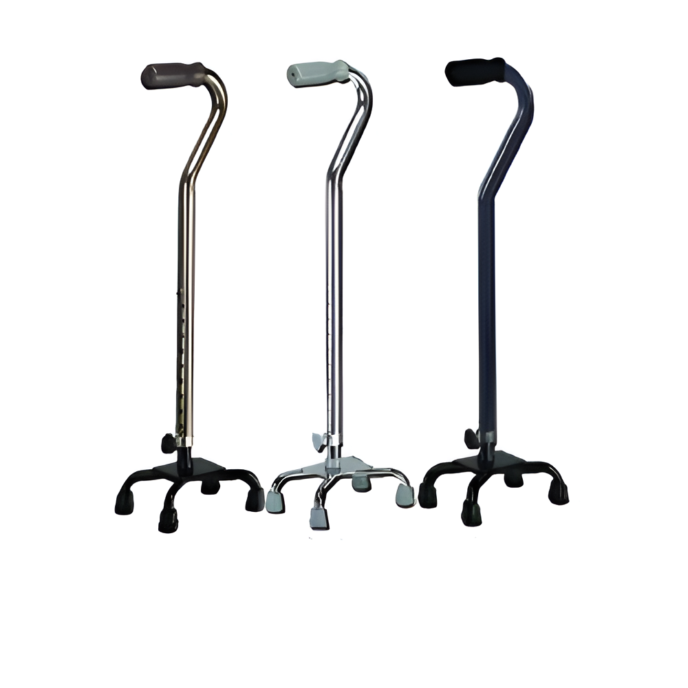 Quad Cane Small Base Black with Foam Grip – Adjustable Mobility Aid