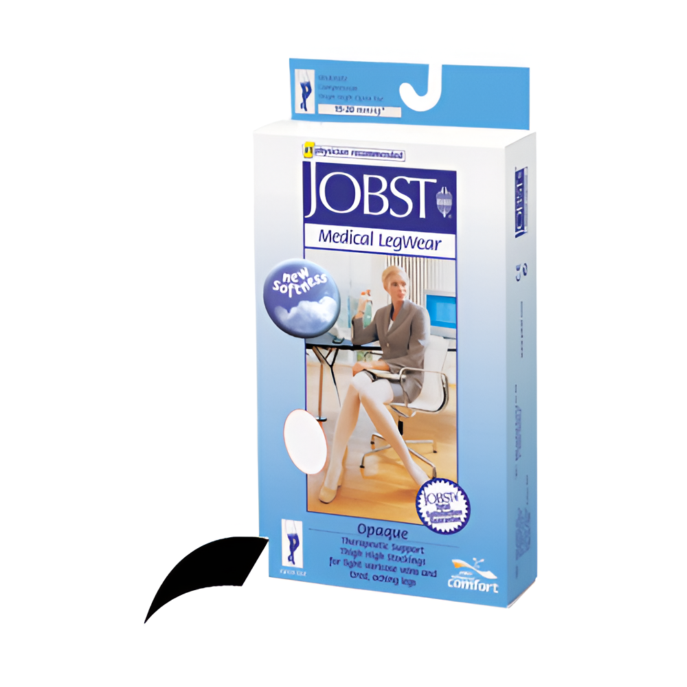 Jobst Opaque Thigh-High 15-20 mmHg Black Large Open Toe Compression Stockings