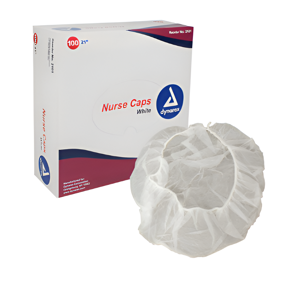 Surgical Caps White 21" Box of 100 – Disposable Non-Woven Medical Head Covers