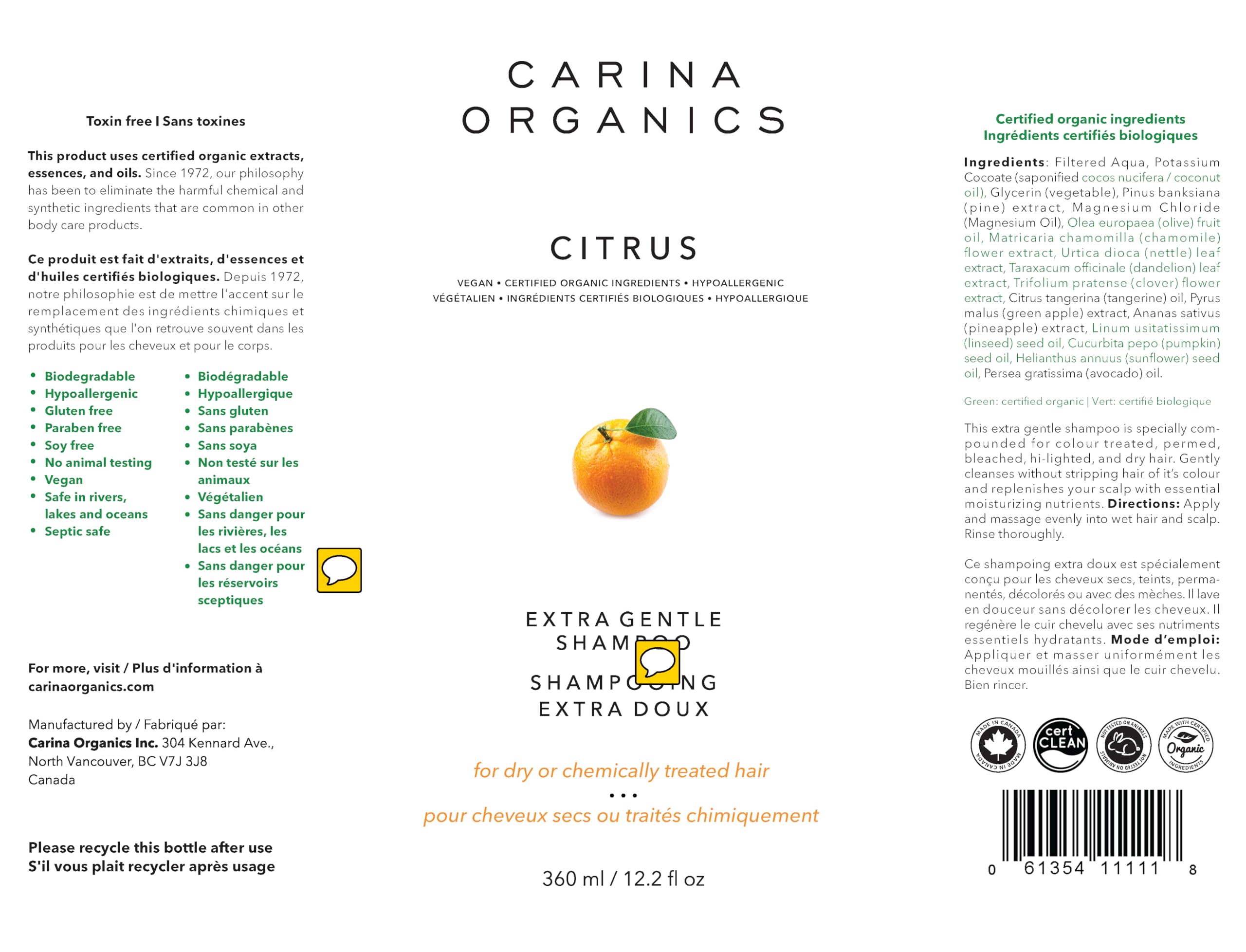 Carina Organics - Citrus Shampoo (Extra Gentle) (360ml 12)