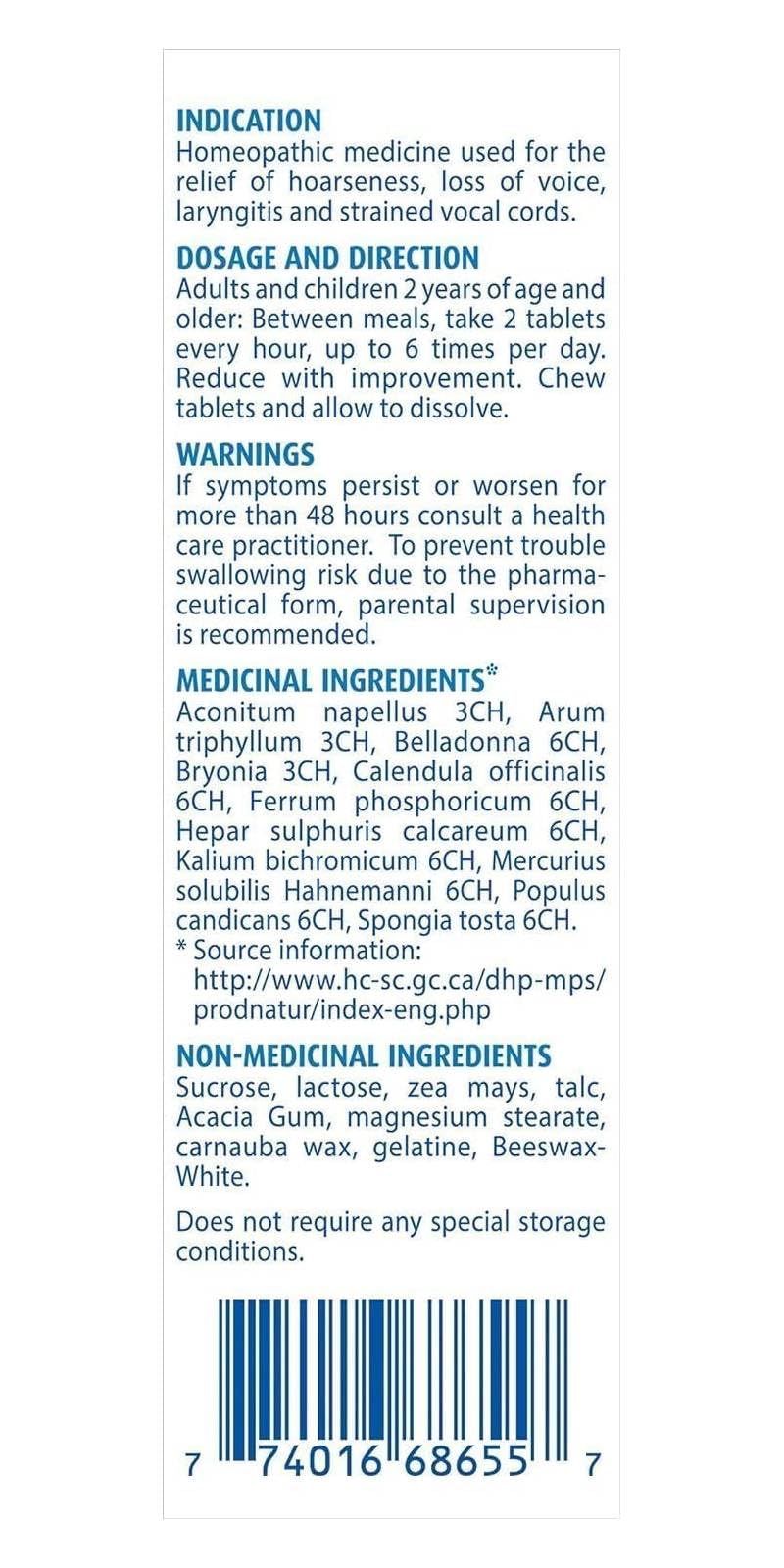 Boiron Homeovox Homeopathic Voice Relief Tablets – 60 Tablets