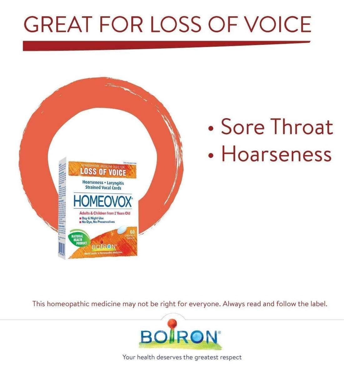 Boiron Homeovox Homeopathic Voice Relief Tablets – 60 Tablets