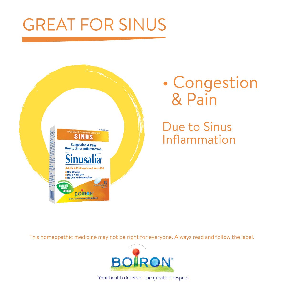 Boiron Sinusalia Homeopathic Medicine for Nasal Congestion & Sinus Pain (60 Tablets)