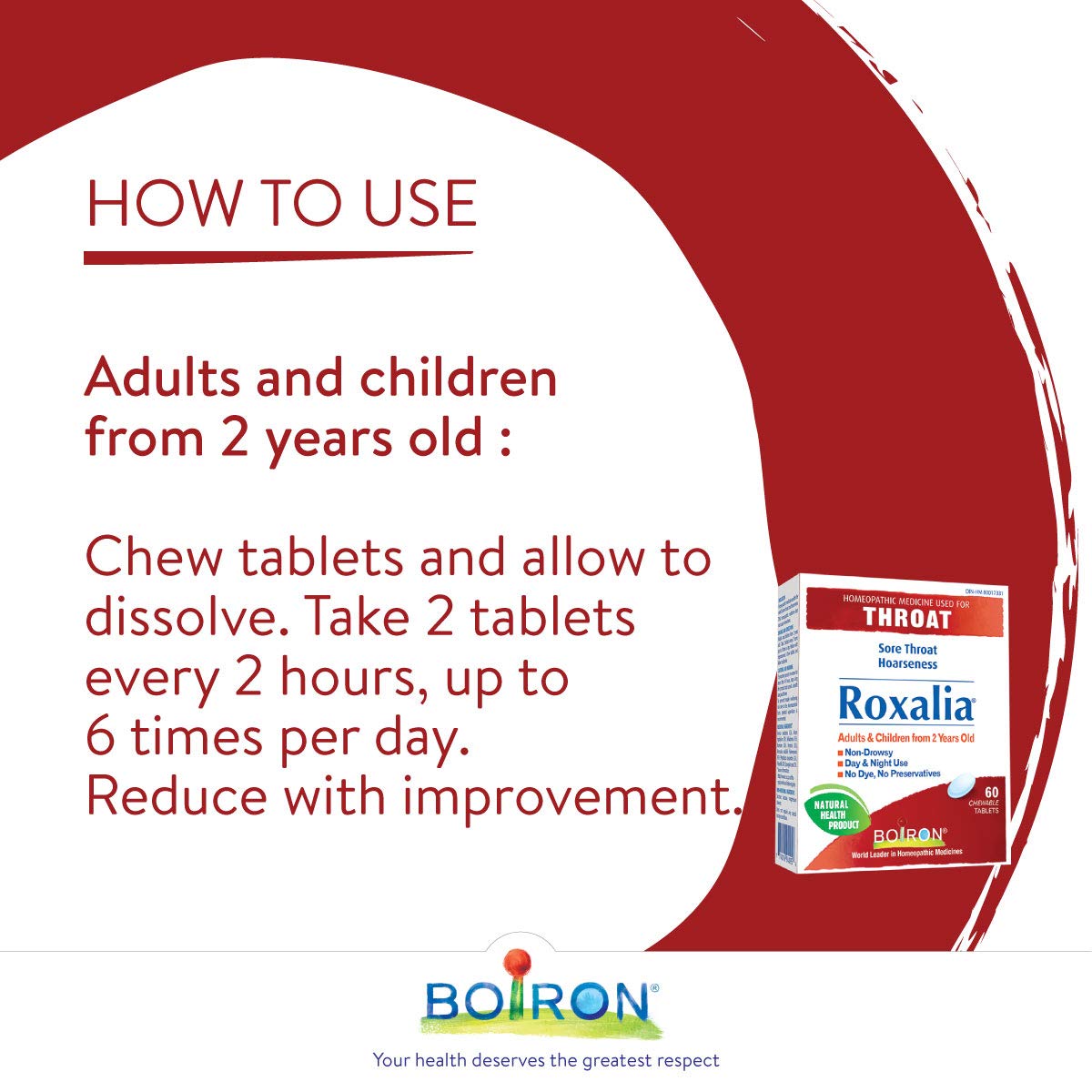 Boiron Roxalia Homeopathic Tablets – 60 Chewable Tablets for Sore Throat and Hoarseness