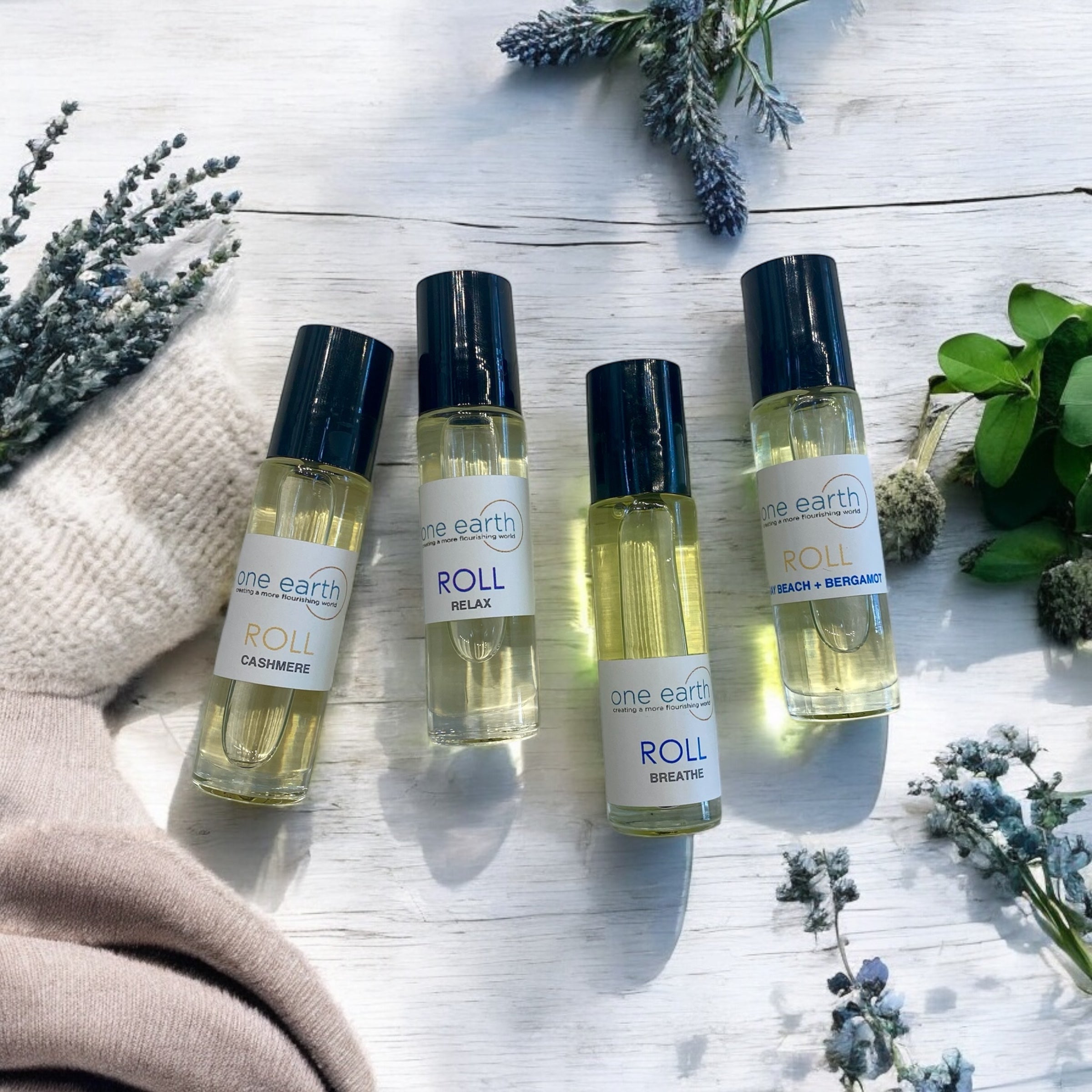 Essential Oil Roller Pack – Breathe, Relax, Cashmere & Bay Beach + Bergamot | Aromatherapy Roll-On Set, Calming & Refreshing Scents