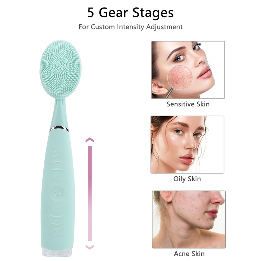 Facial Cleanser USB Rechargeable Brush Silicone Waterproof Brush Washing Brush Skin Massager